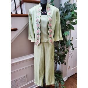 Coldwater Creek Women's Green Single Breasted Blazer, Top & Pant 3 Pcs Suit 8